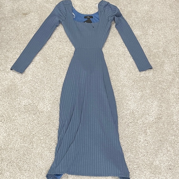 Lulu's Ribbed Long Sleeve Blue Dress - Picture 3 of 3